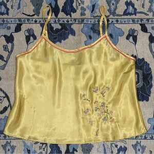 Kathryn Satin Camisole Dainty Embroidered Floral Yellow Pink XL